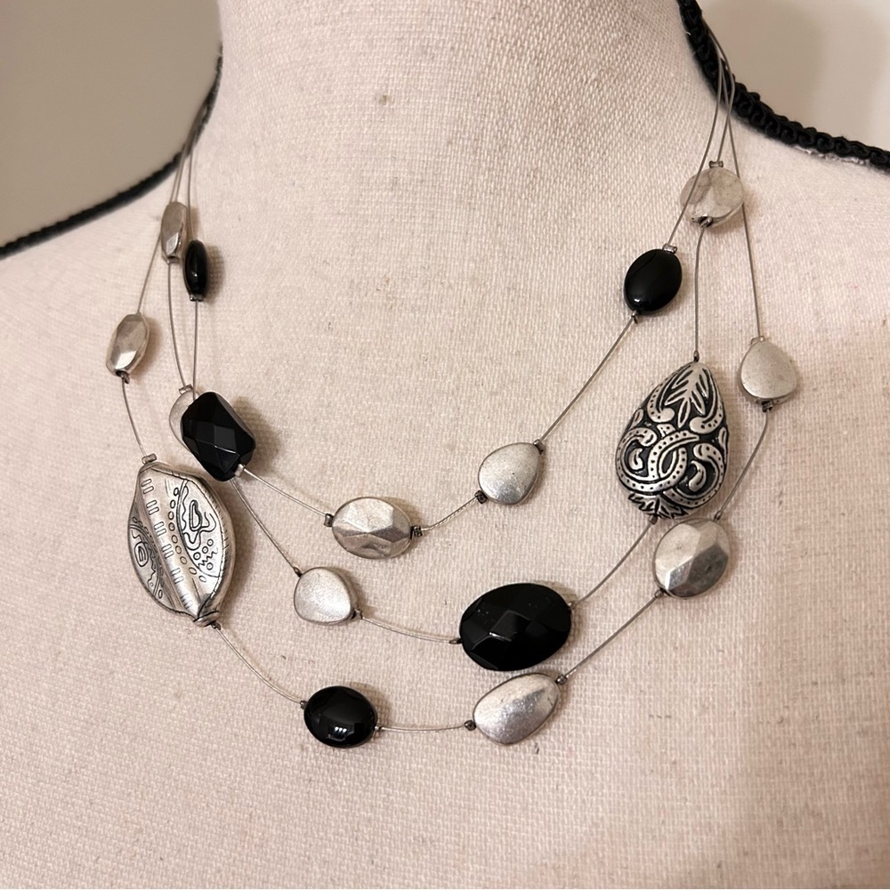 Jones of New York Black and Silver Women's 3 Strand Necklace